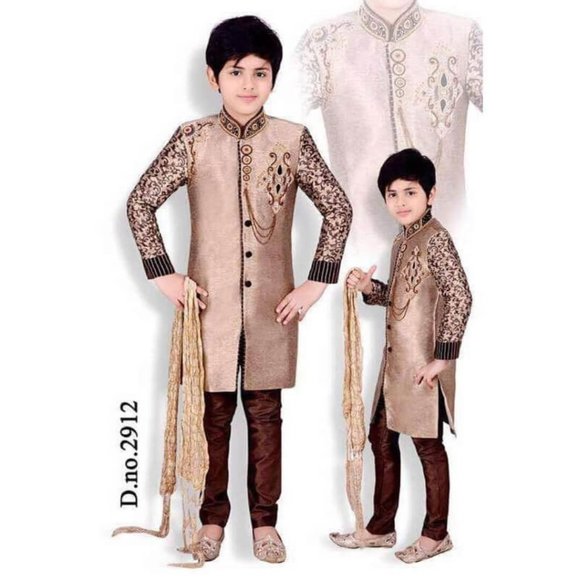 Gold Sherwani with contrast pants - for boys - Picture 1 of 2